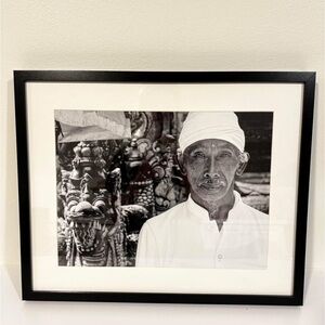 Black and White Framed Art of a Balinese priest